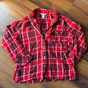 Victoria's Secret Pajama Top Small Plaid Button Up Red Black Sleep‎ Shirt
